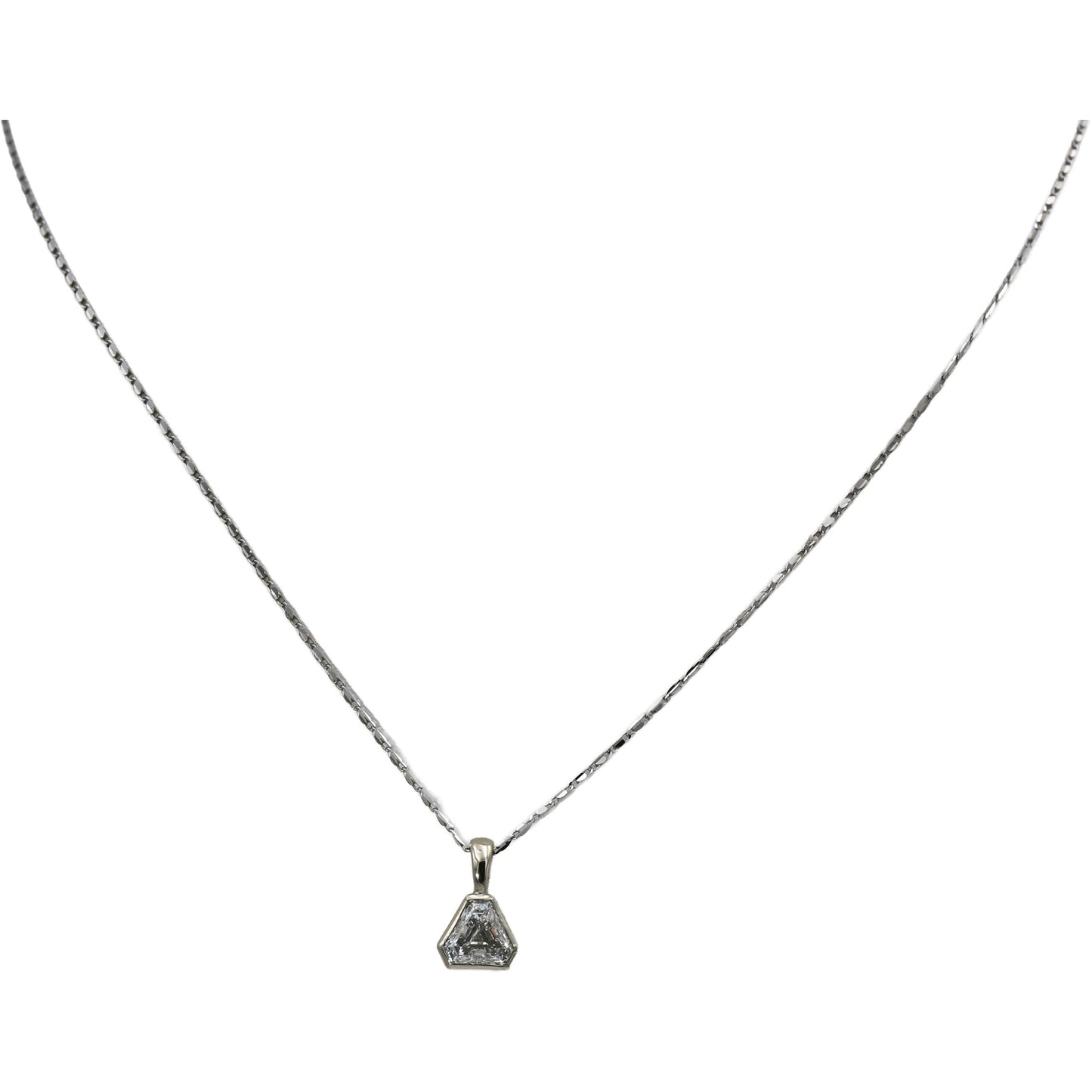 GIA Certified 14k White Gold SI1/F Gold Step Trillion Diamond Necklace 1.03CT
