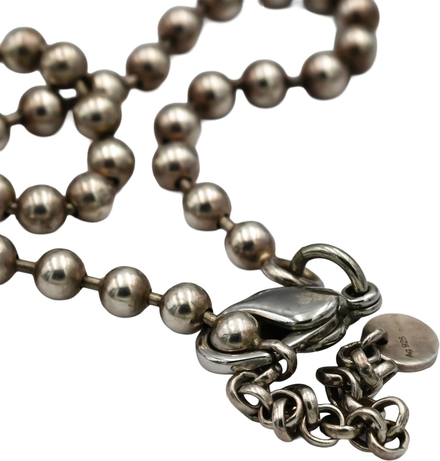 GUCCI Sterling Silver Interlocking G Pendant Beaded Necklace w/ Box