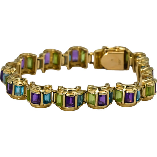 14k Yellow Gold Emerald Cut Multi-Color Gemstone Bracelet 20.0CT
