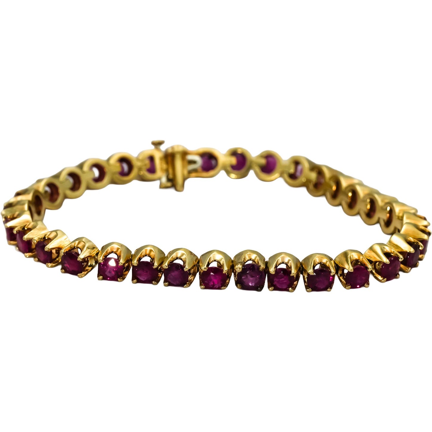 14k Yellow Gold Round Ruby Line Bracelet 9.0CT
