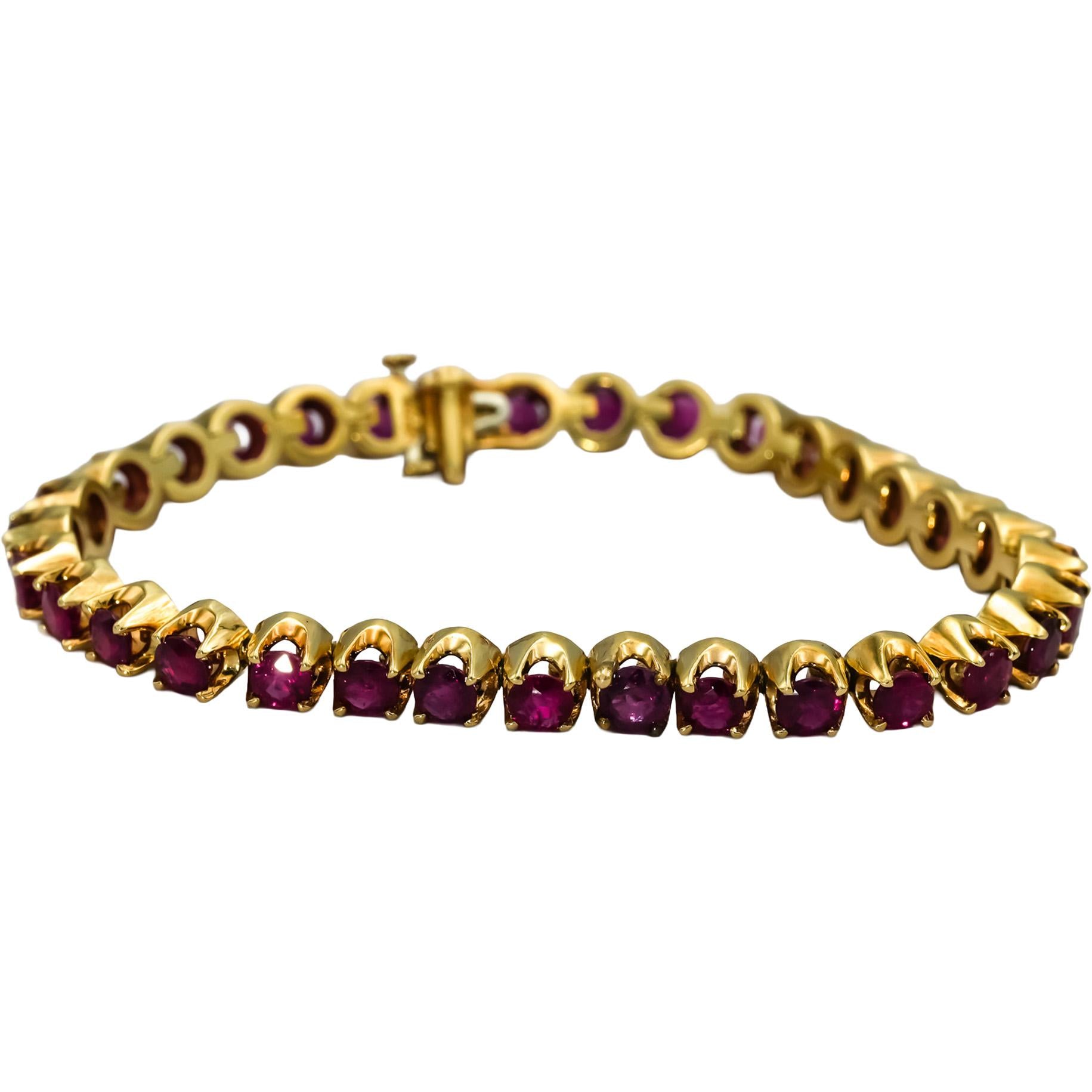 14k Yellow Gold Round Ruby Line Bracelet 9.0CT