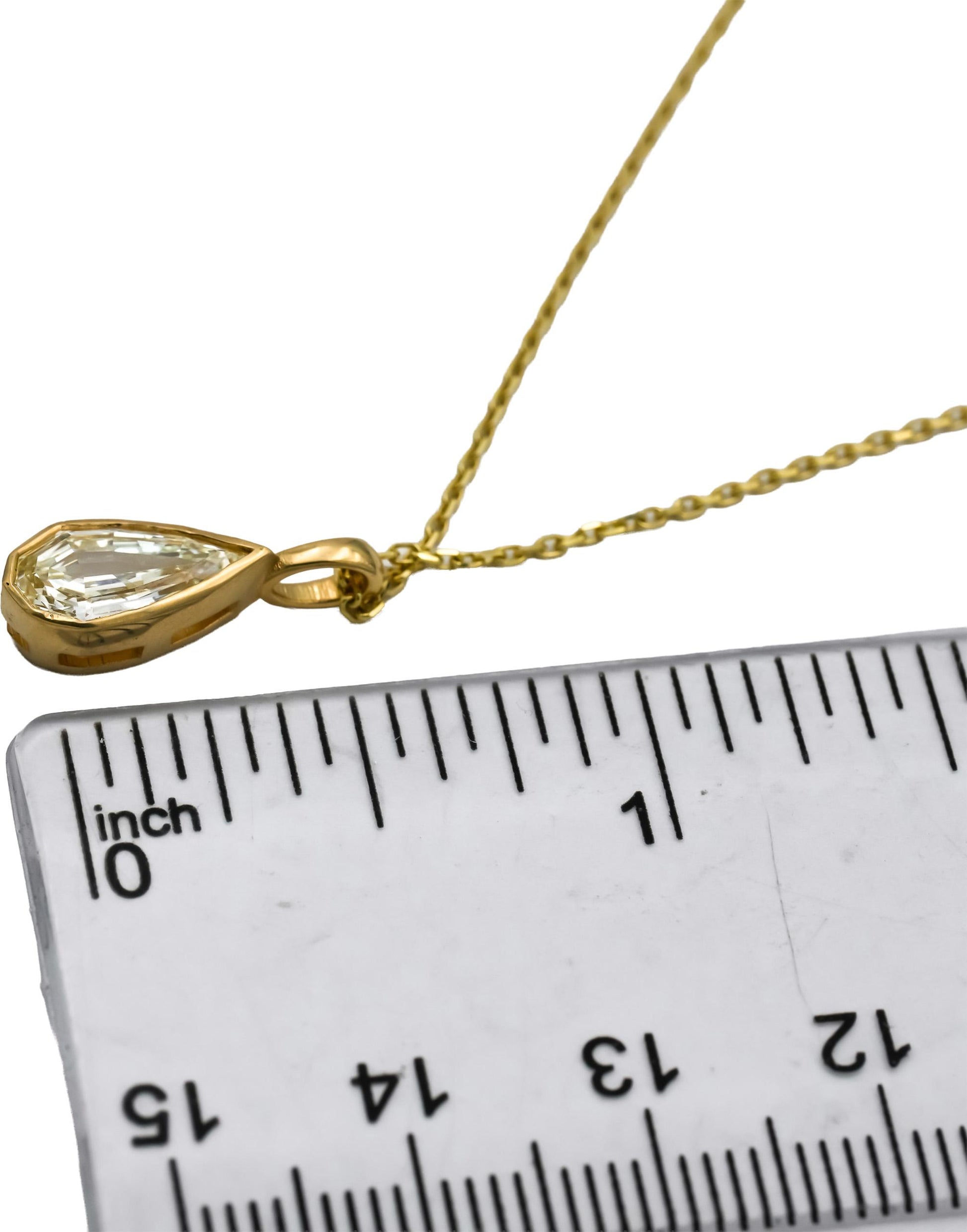 14k Gold VS Pear Step Cut Light Yellow Diamond Solitaire Pendant Necklace 0.99CT