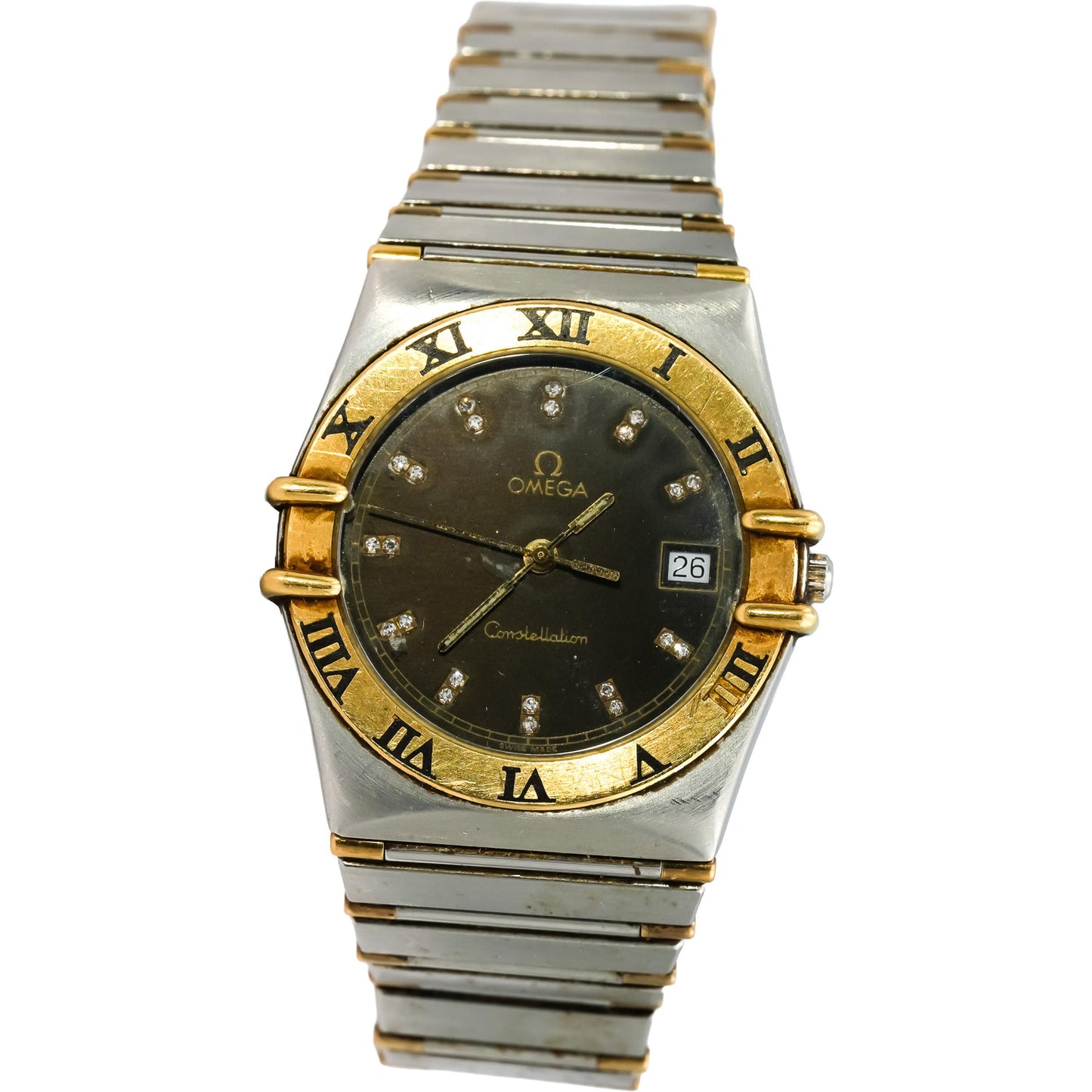 OMEGA Stainless Steel and Gold Plate Constellation Diamond Dial Quartz Watch