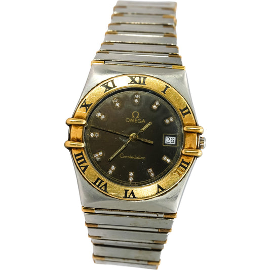OMEGA Stainless Steel and Gold Plate Constellation Diamond Dial Quartz Watch