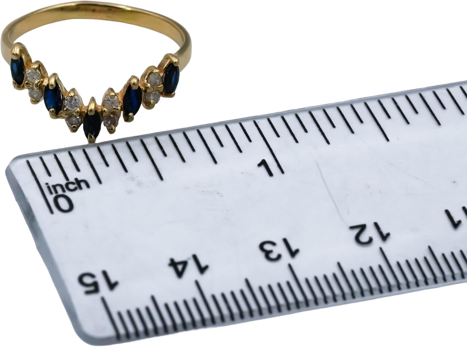 14k Yellow Gold Round Diamond and Marquise Sapphire Band Ring 0.40CT Size 8.25