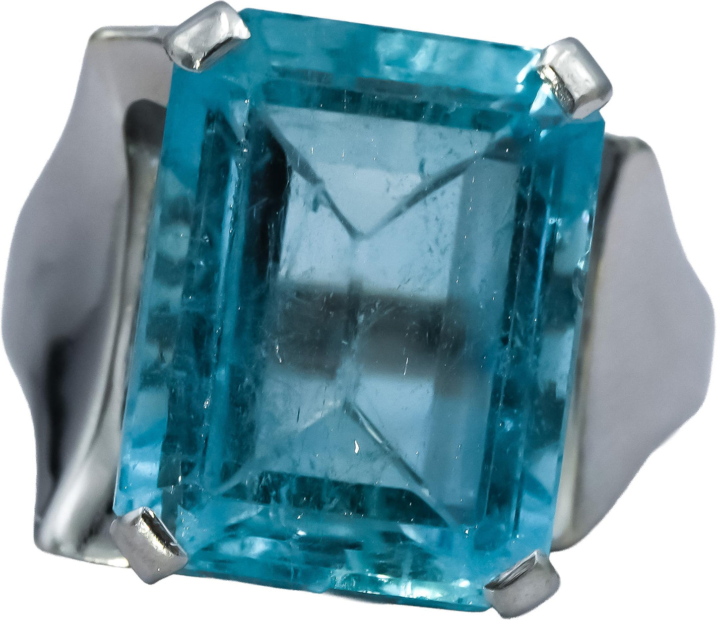 Retro Antique 14k White Gold Aquamarine Solitaire Ring 16.50CT Size 9.75