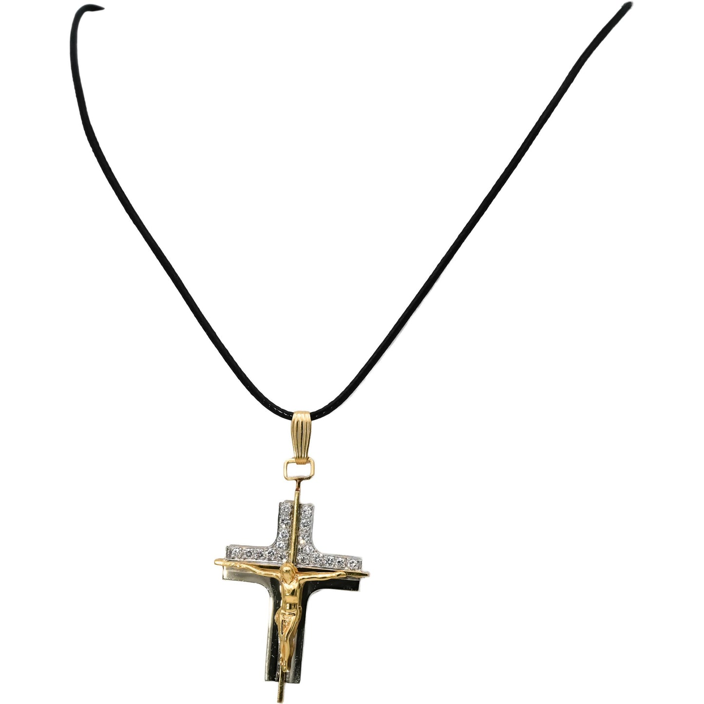 14k Yellow Gold VS Diamond Jesus Christ Crucifix Cross Pendant Necklace .52CT