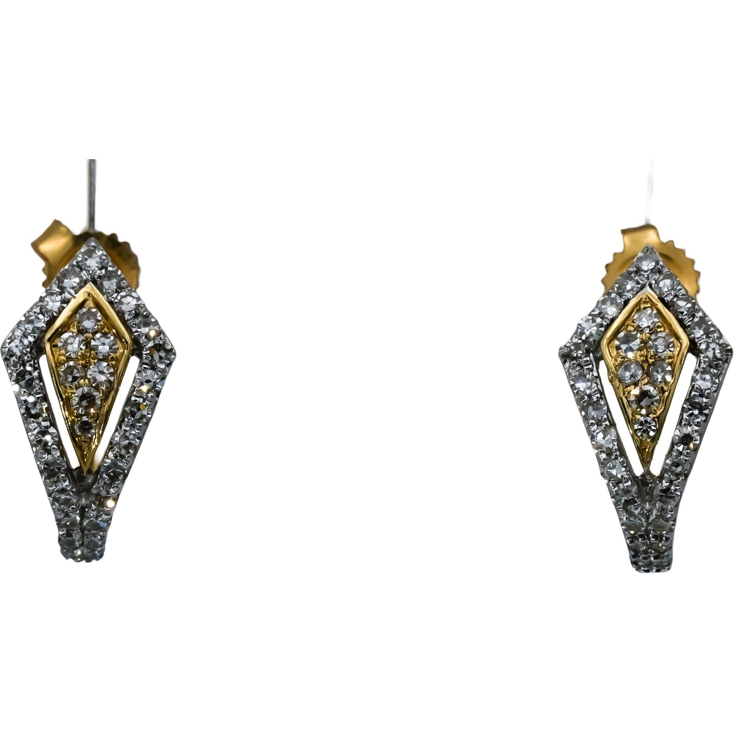 10k Yellow Gold Round Diamond Curved Stud Earrings 0.50CT