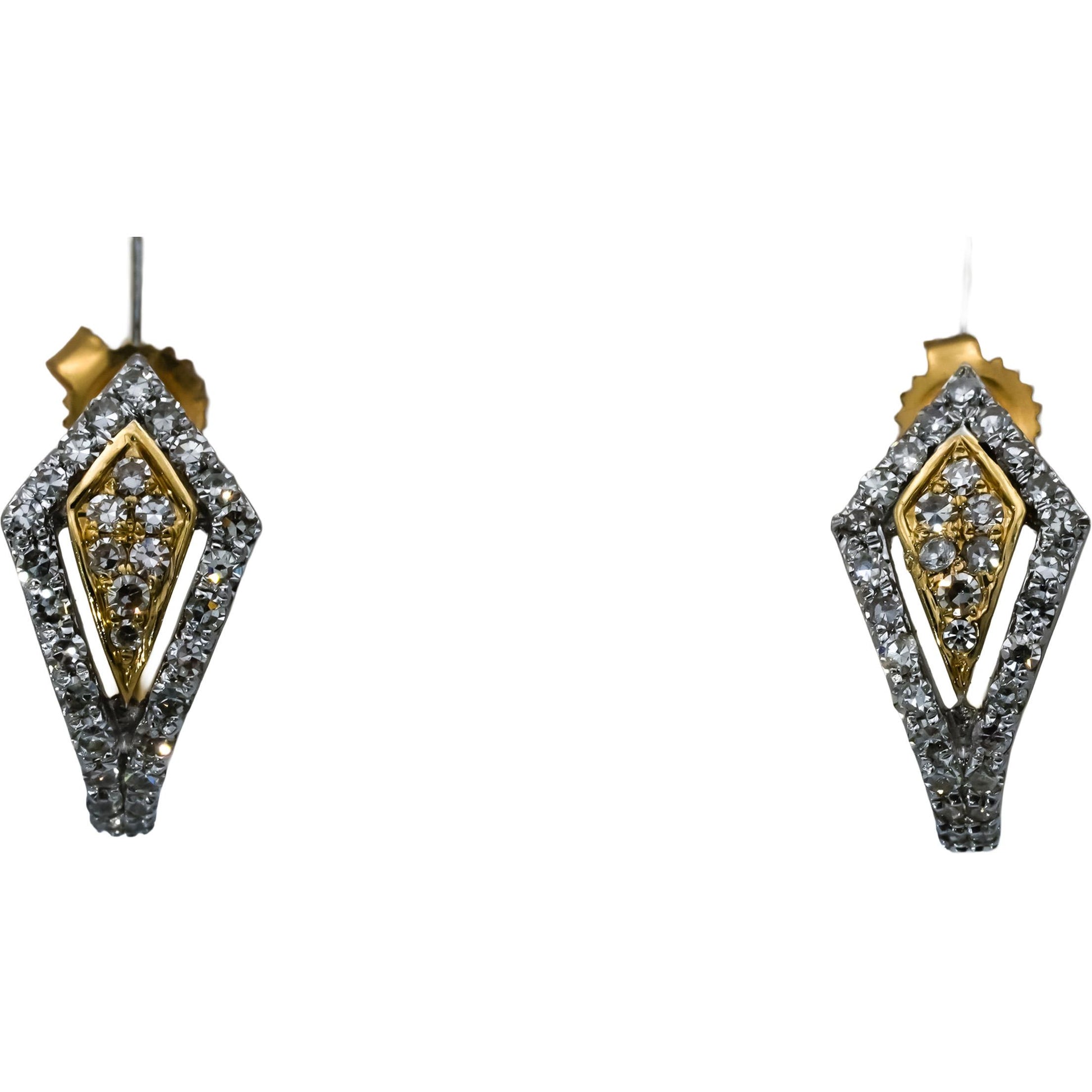 10k Yellow Gold Round Diamond Curved Stud Earrings 0.50CT