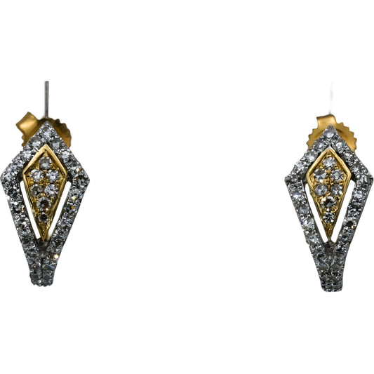 10k Yellow Gold Round Diamond Curved Stud Earrings 0.50CT