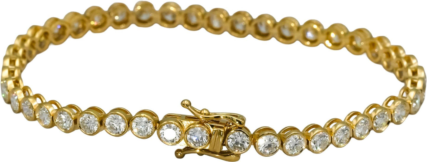 14k Yellow Gold VS Round Bezel Set Diamond Tennis Bracelet 6.01CT