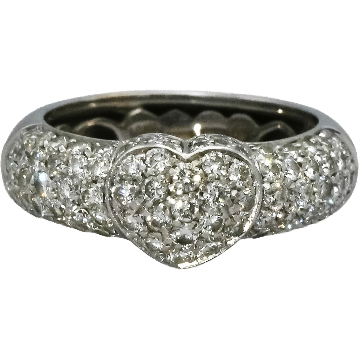 18k White Gold VS Round Diamond Cluster Heart Ring 1.0CT Size 6.75