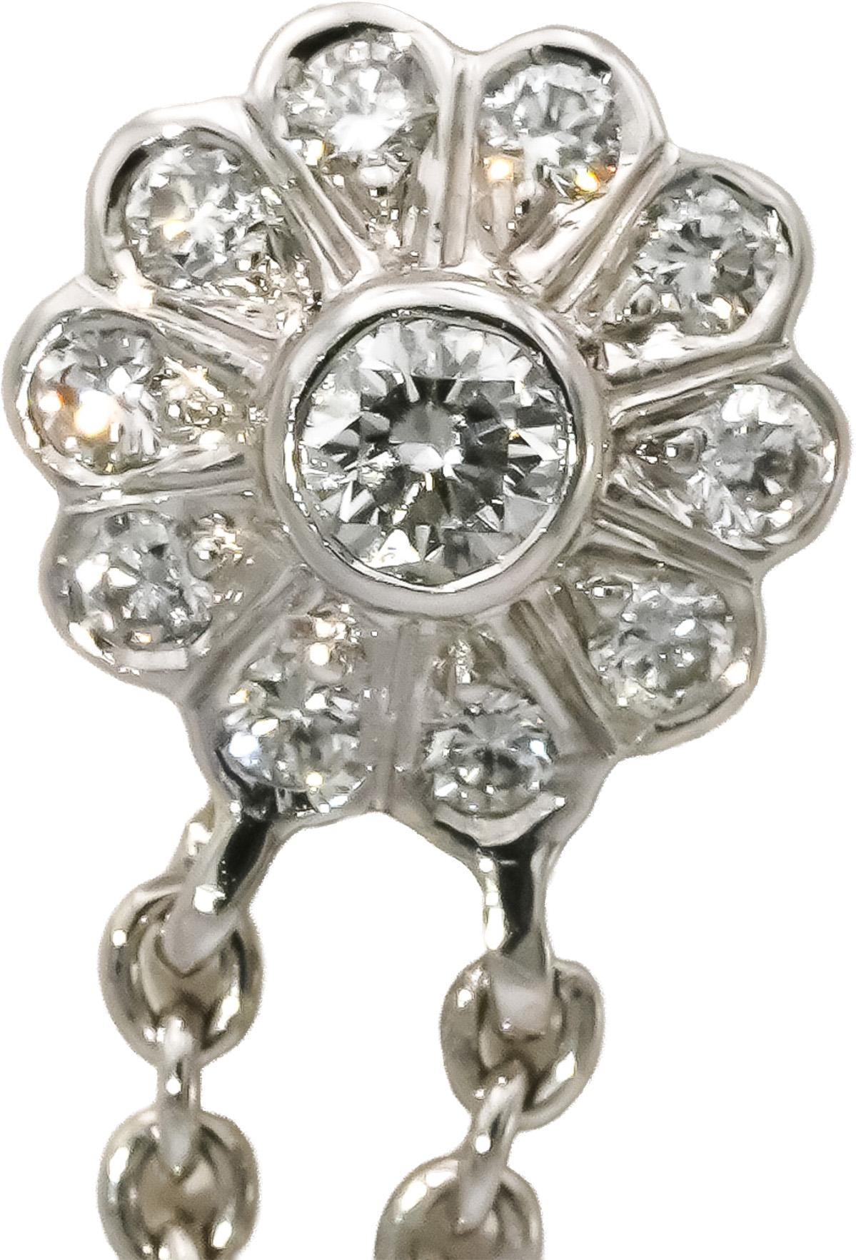 18k White Gold VS Round Diamond Flower Drop Dangle Earrings 0.95CT