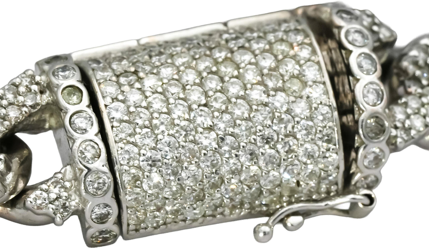 14k White Gold Round Diamond Iced Out Cuban Link Bracelet 10.0CT