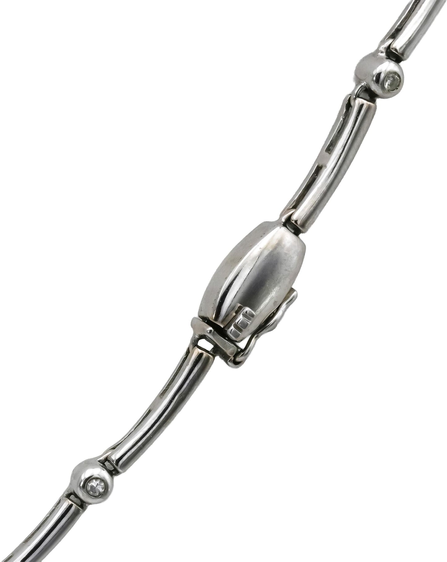 18k White Gold Round and Baguette Cut Diamond Fancy Link Necklace 1.50CT
