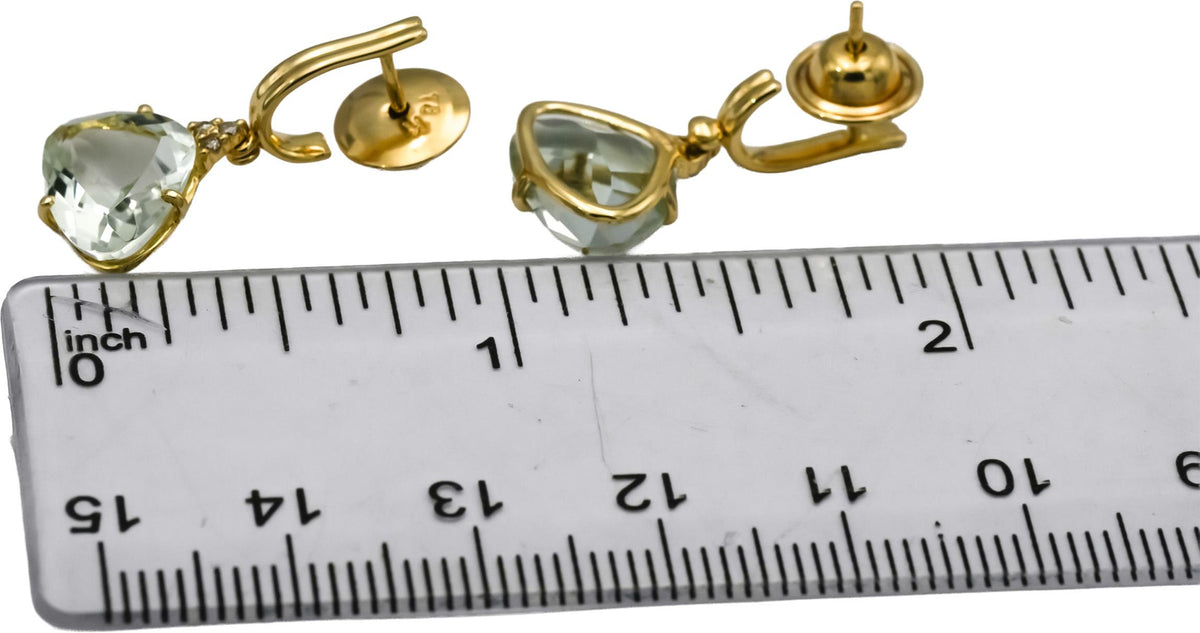 18k Yellow Gold Fancy Cut Aquamarine Dangle Earrings 3.0CT w/ Diamond Accents