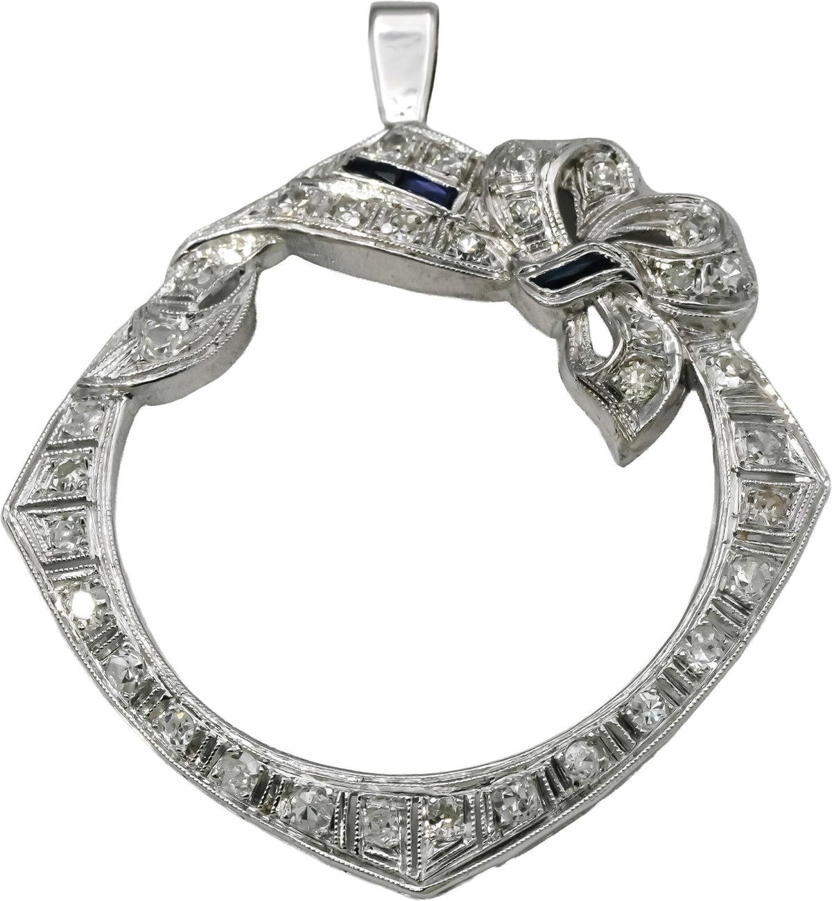 Vintage Antique Deco Platinum Diamond and Pendant 0.60CT w/ Sapphire Accents