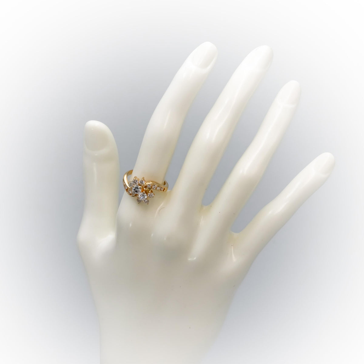 14k Yellow Gold VS Round Diamond Cluster Cocktail Ring 1.0CT Size 6.5