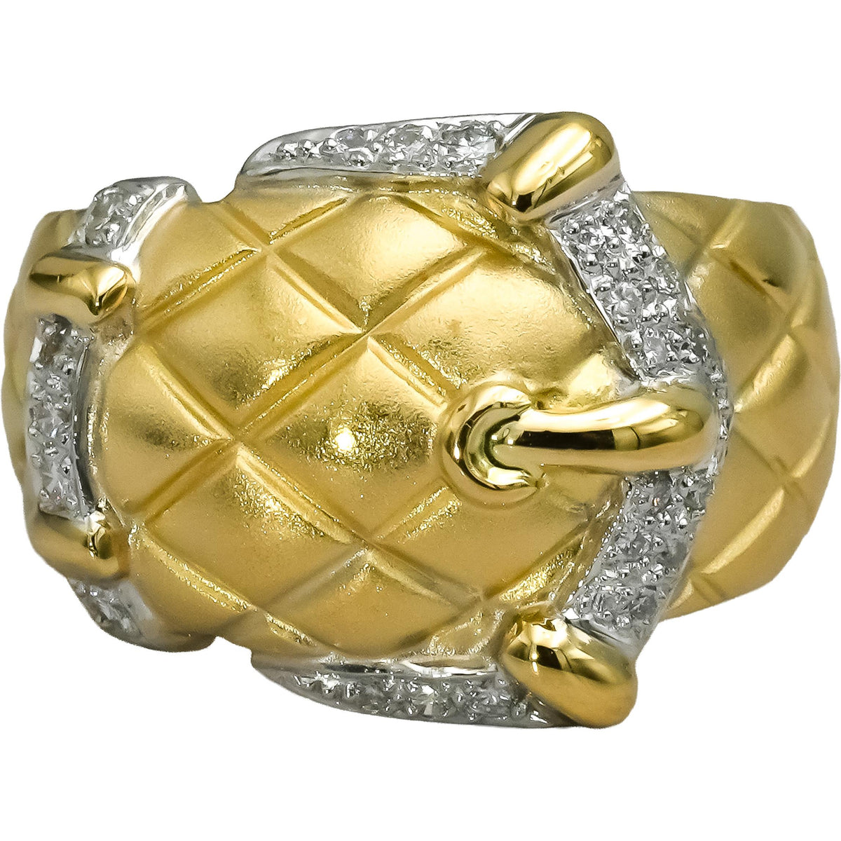 18k Yellow Gold Platinum VS Round Diamond Belt Buckle Ring 0.25CT Size 6.25