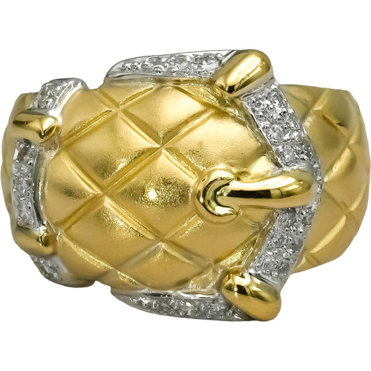 18k Yellow Gold Platinum VS Round Diamond Belt Buckle Ring 0.25CT Size 6.25
