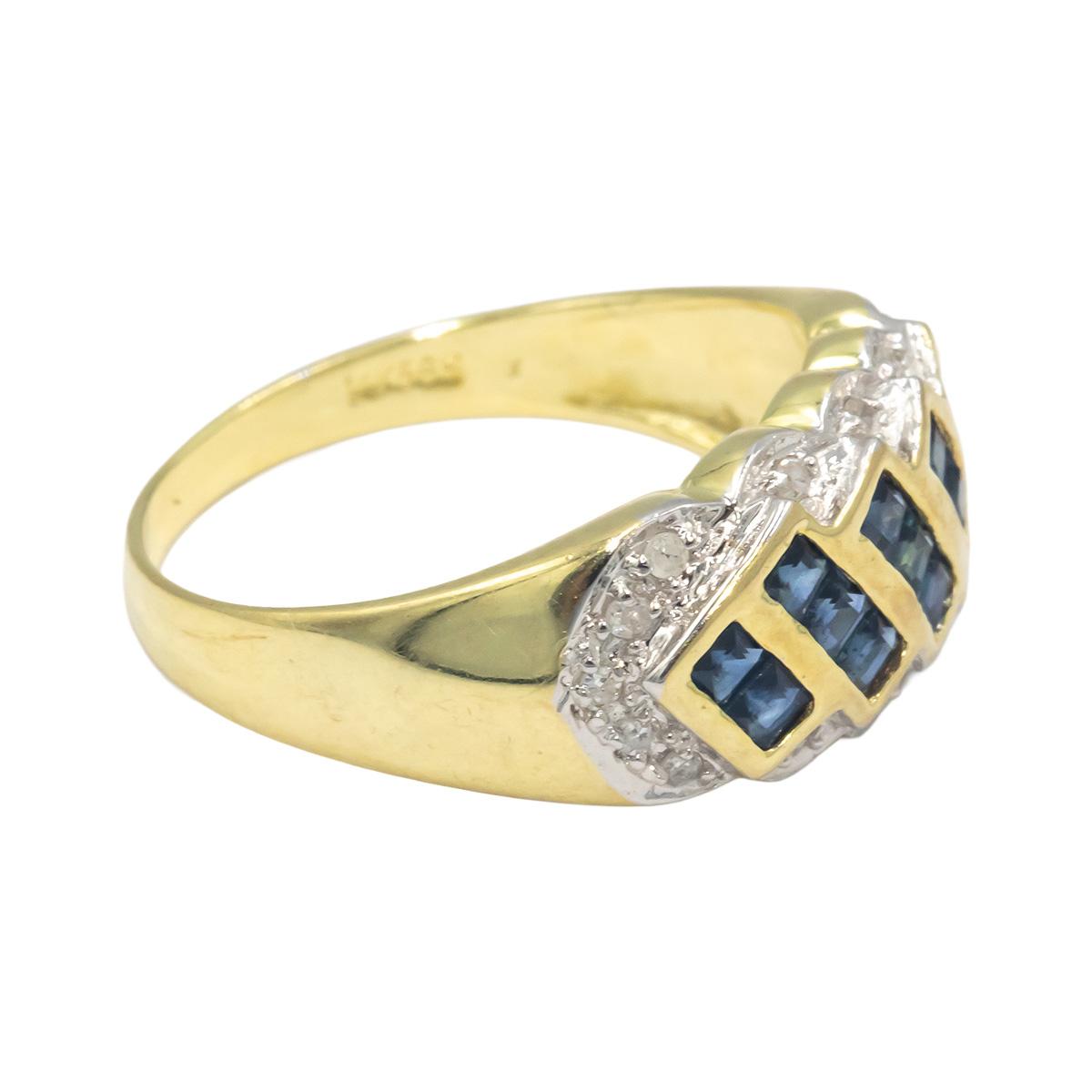 14k Yellow Gold 0.40CT Diamond and Sapphire Band Ring Size 7.25