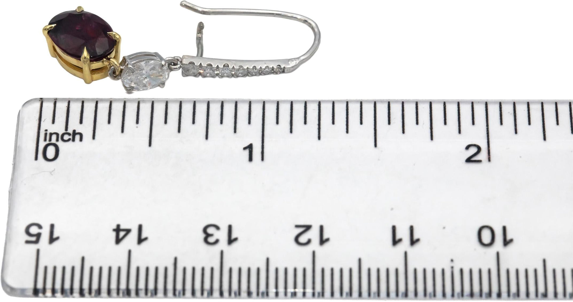 18k Gold & Platinum 5.25CT Diamond and Ruby Drop Dangle Earrings