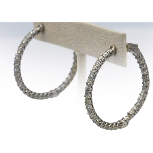 14k White Gold 4.30CT Round Cut Trellis Setting Inside Out Hoop Earrings