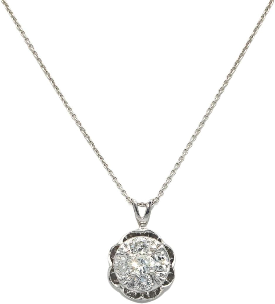 14k White Gold 0.55CT Diamond Cluster Floral Pendant Necklace