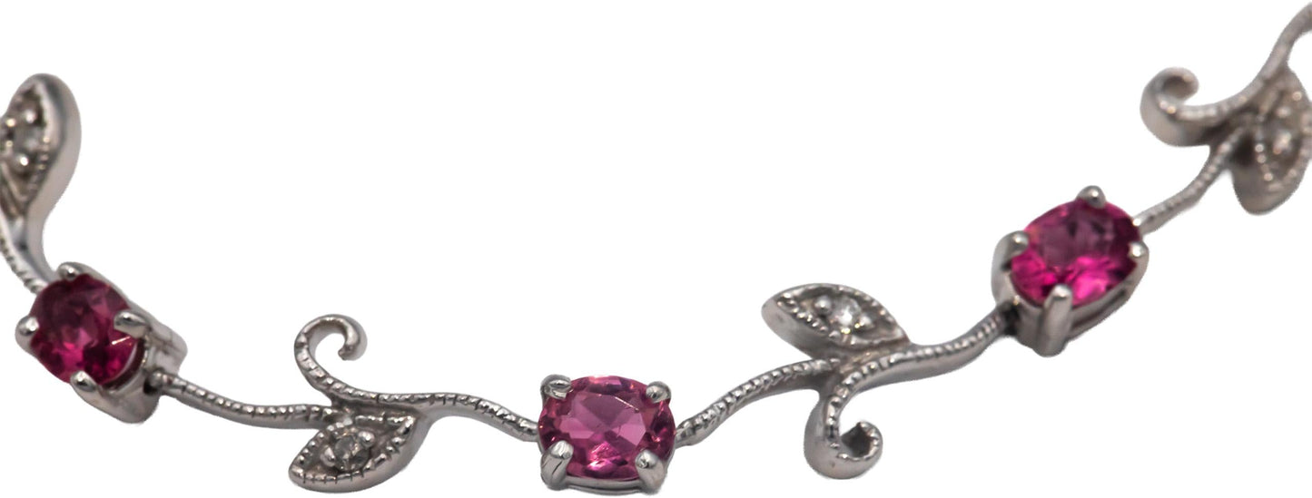 14k White Gold 1.56CT Diamond and Pink Tourmaline Floral Link Bracelet