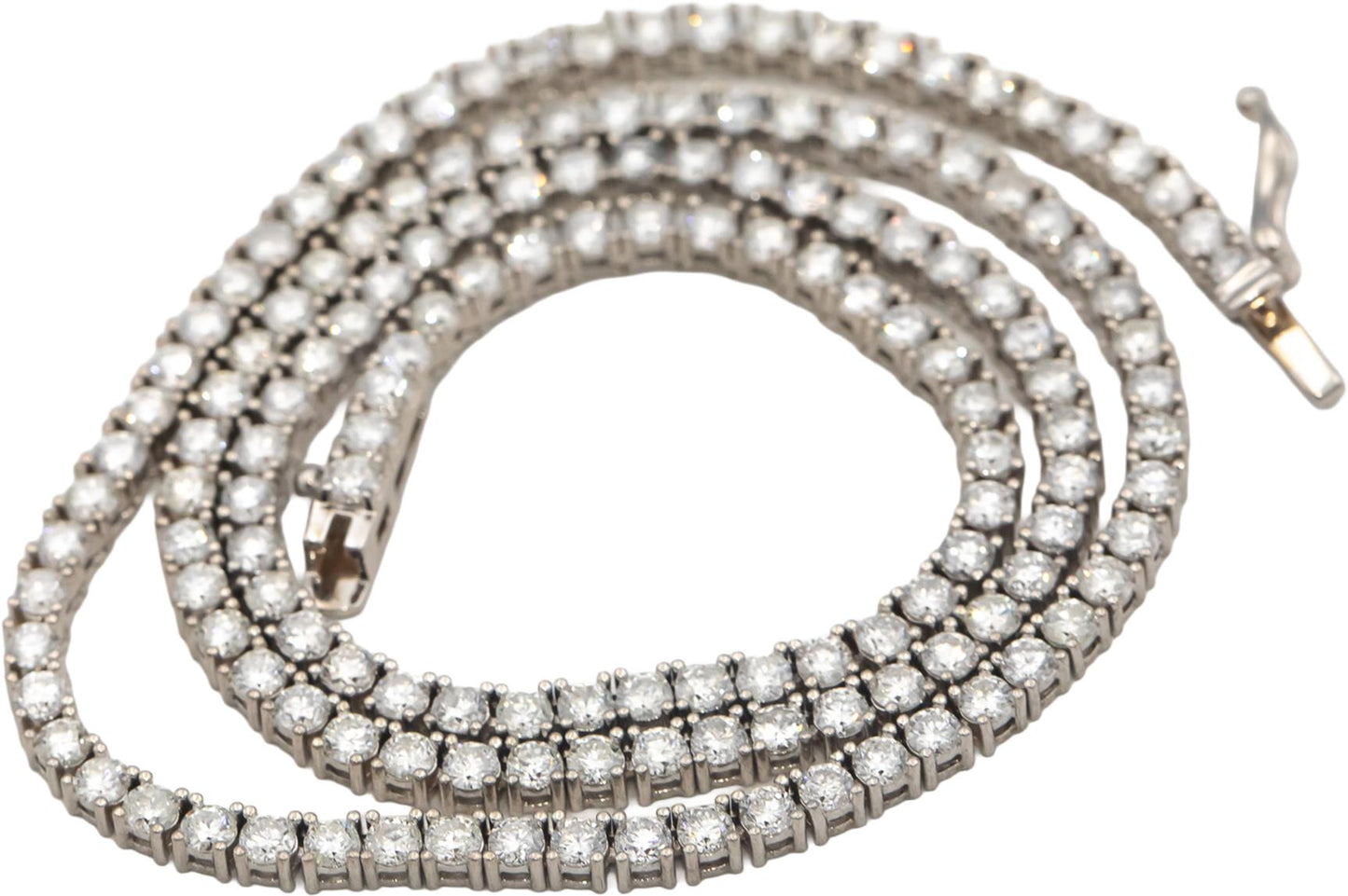 18k White Gold Round Cut Diamond Tennis Necklace 16.25" Long 9.01CT