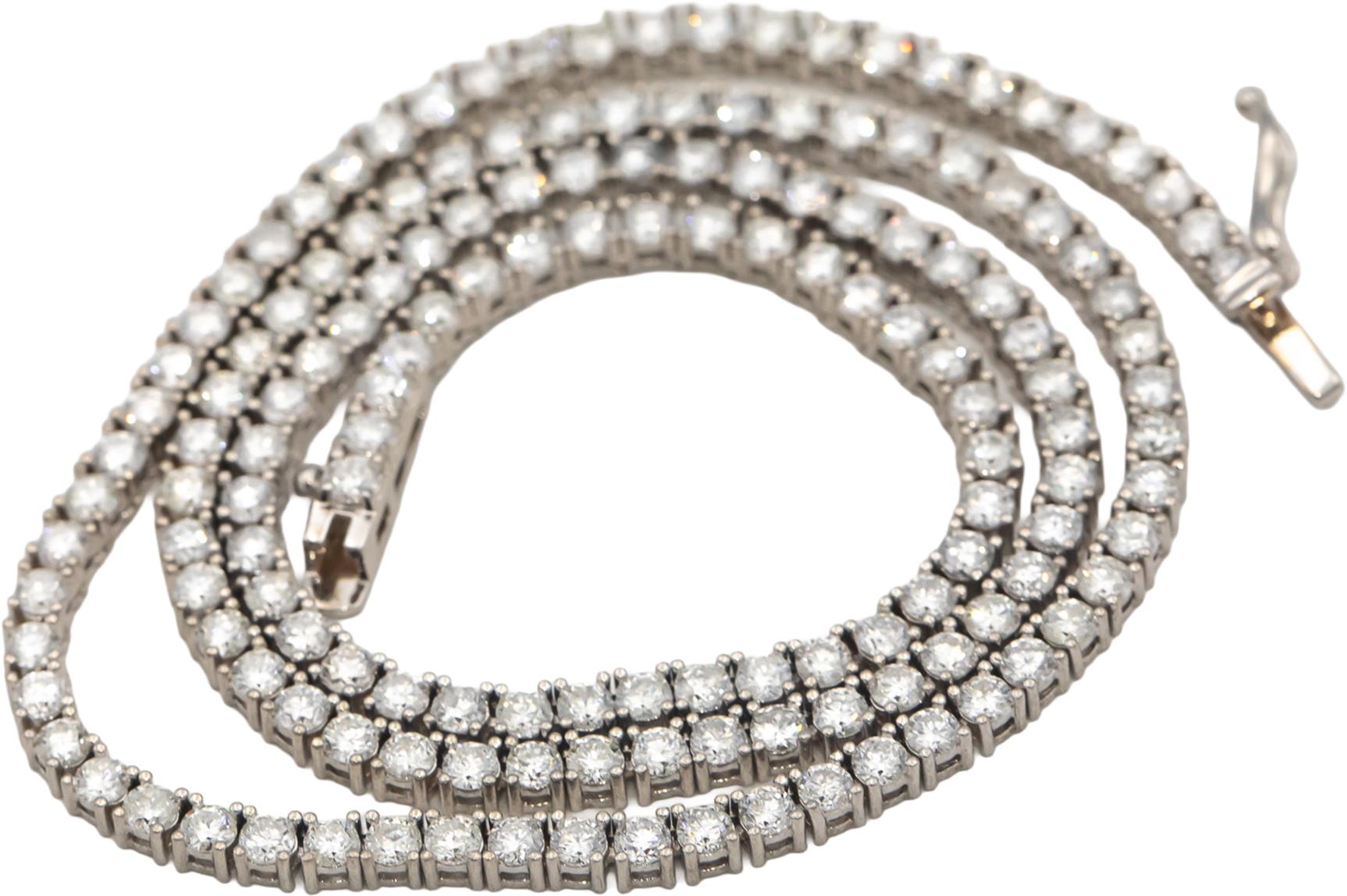 18k White Gold Round Cut Diamond Tennis Necklace 16.25" Long 9.01CT