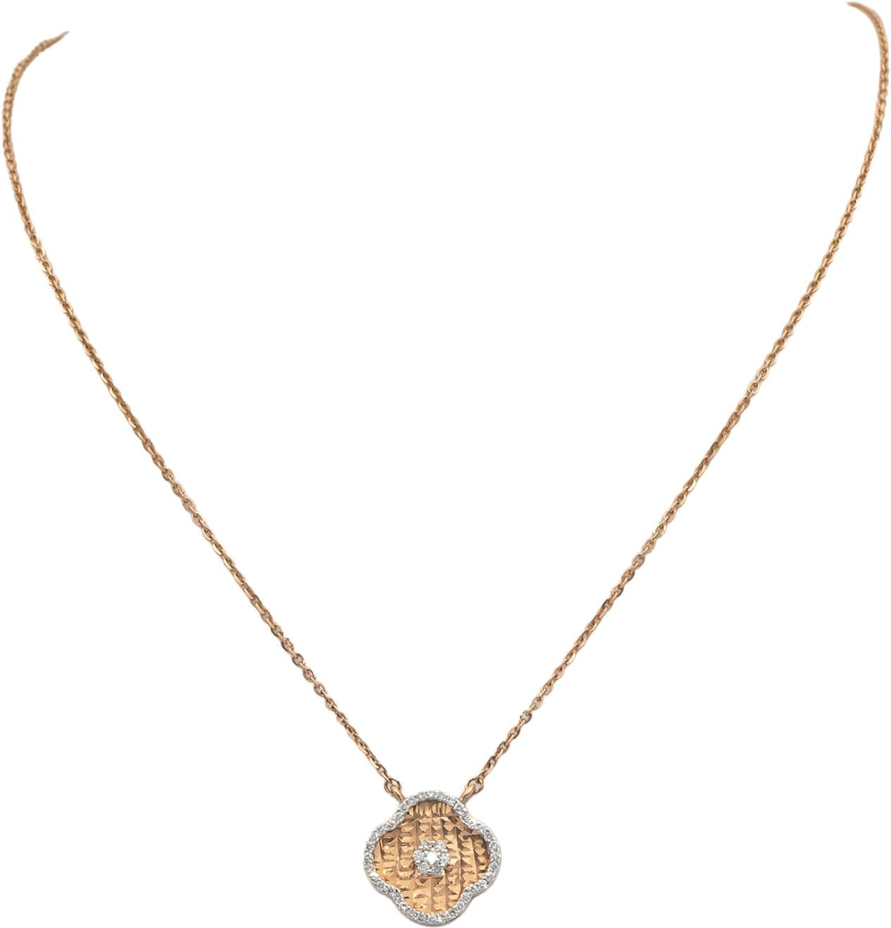 14k Rose & White Gold 0.33CT Lab Grown Diamond Flower Cluster Pendant Necklace