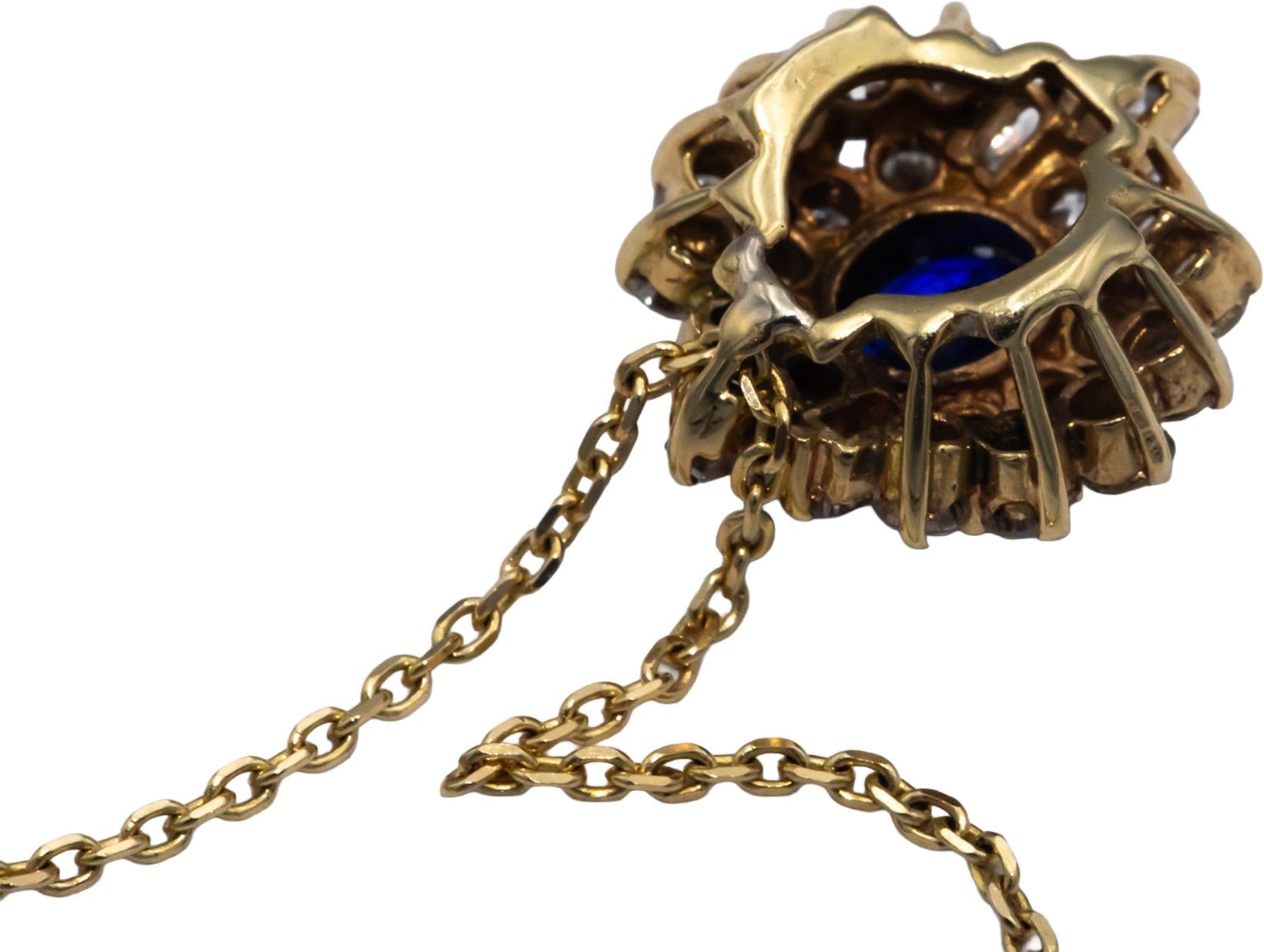 GIA 14k Gold Diamond & Sri Lanka Royal Blue Sapphire Pendant Necklace 1.85CT