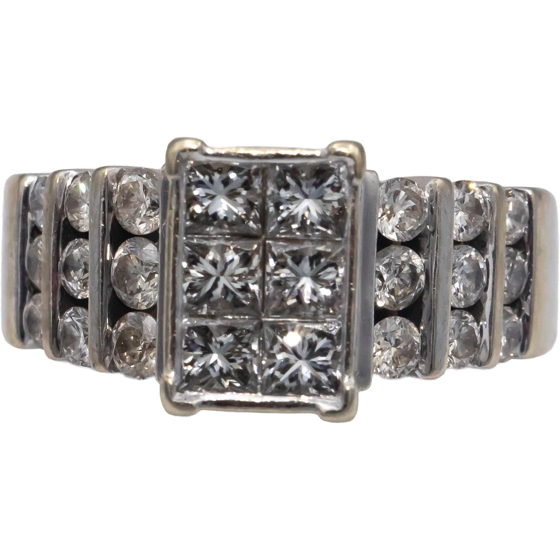 14k White Gold 2.0CT Princess and Round Cut Diamond Ring Size 7