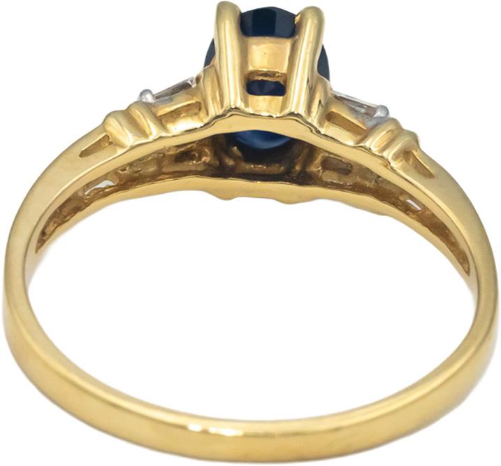 14k Yellow Gold 0.81CT Baguette Diamond and Oval Sapphire Ring Size 6.75