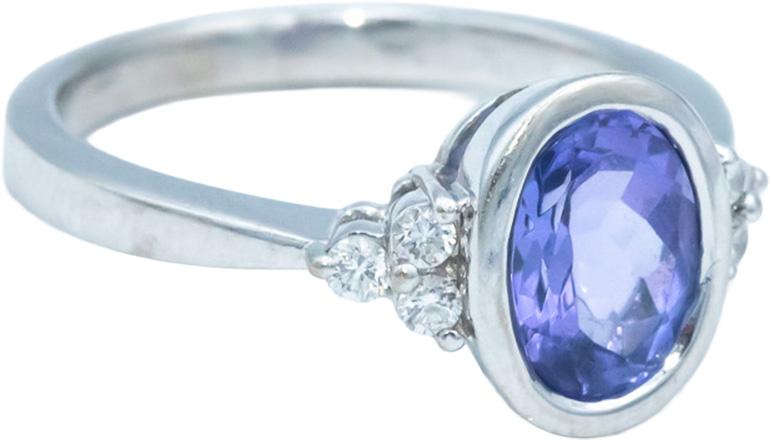 14k White Gold 1.10CT Round Cut Diamond & Oval Cut Tanzanite Ring Size 5.25
