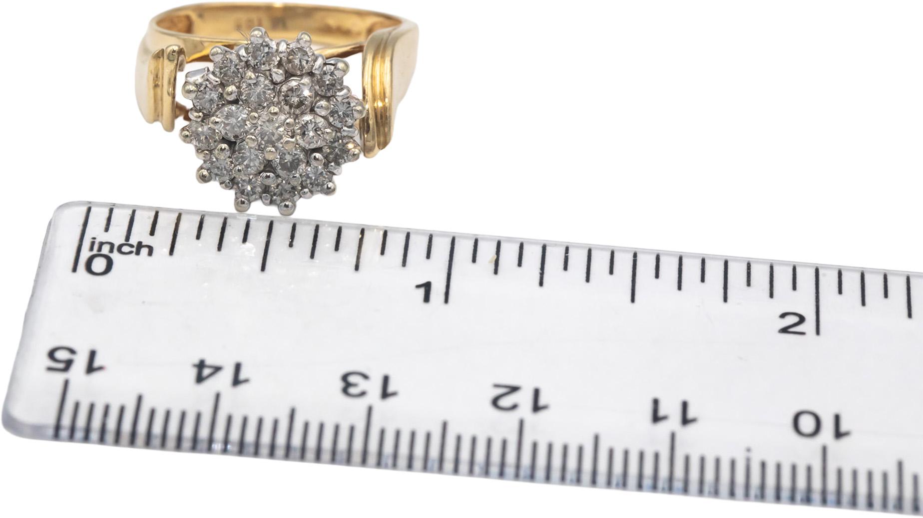 10k White and Yellow Gold Round Diamond Cluster Ring 1.0CT Size 7.25