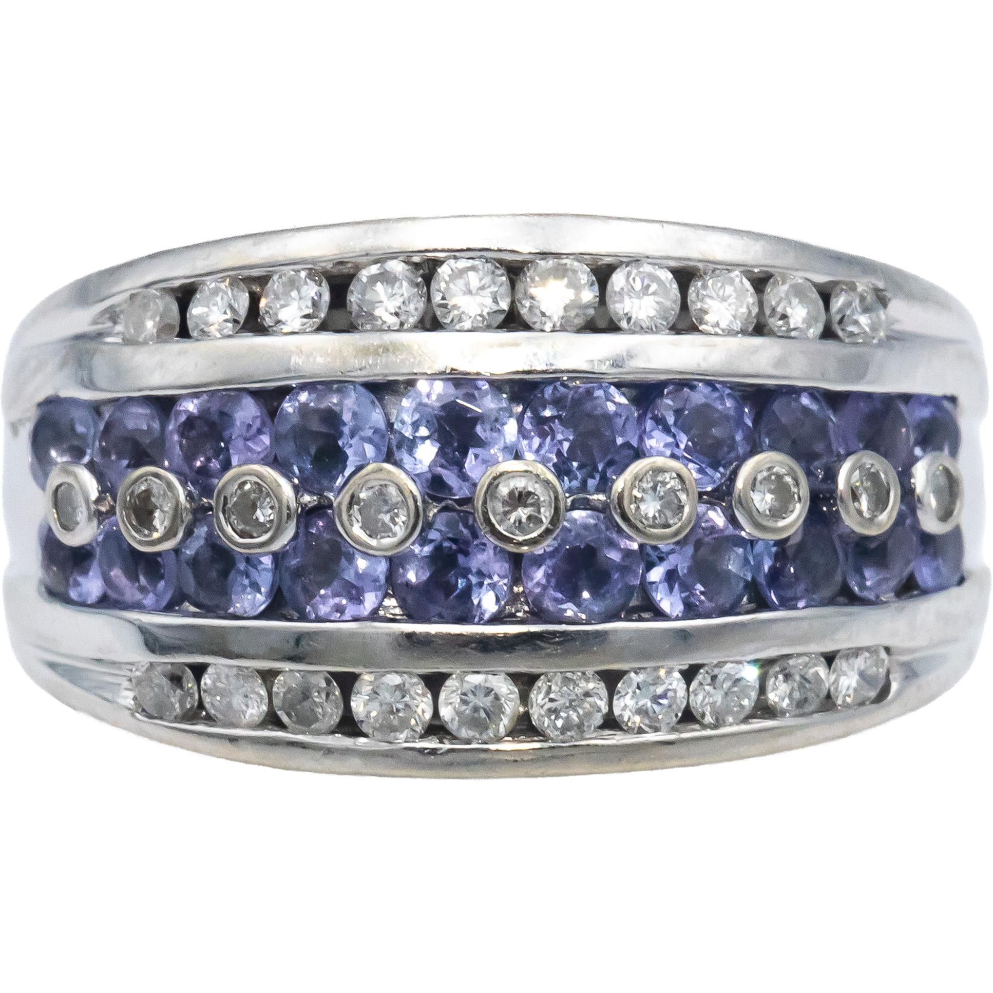14k White Gold Jewelry 1.25CT Diamond and Tanzanite Band Ring Size 7