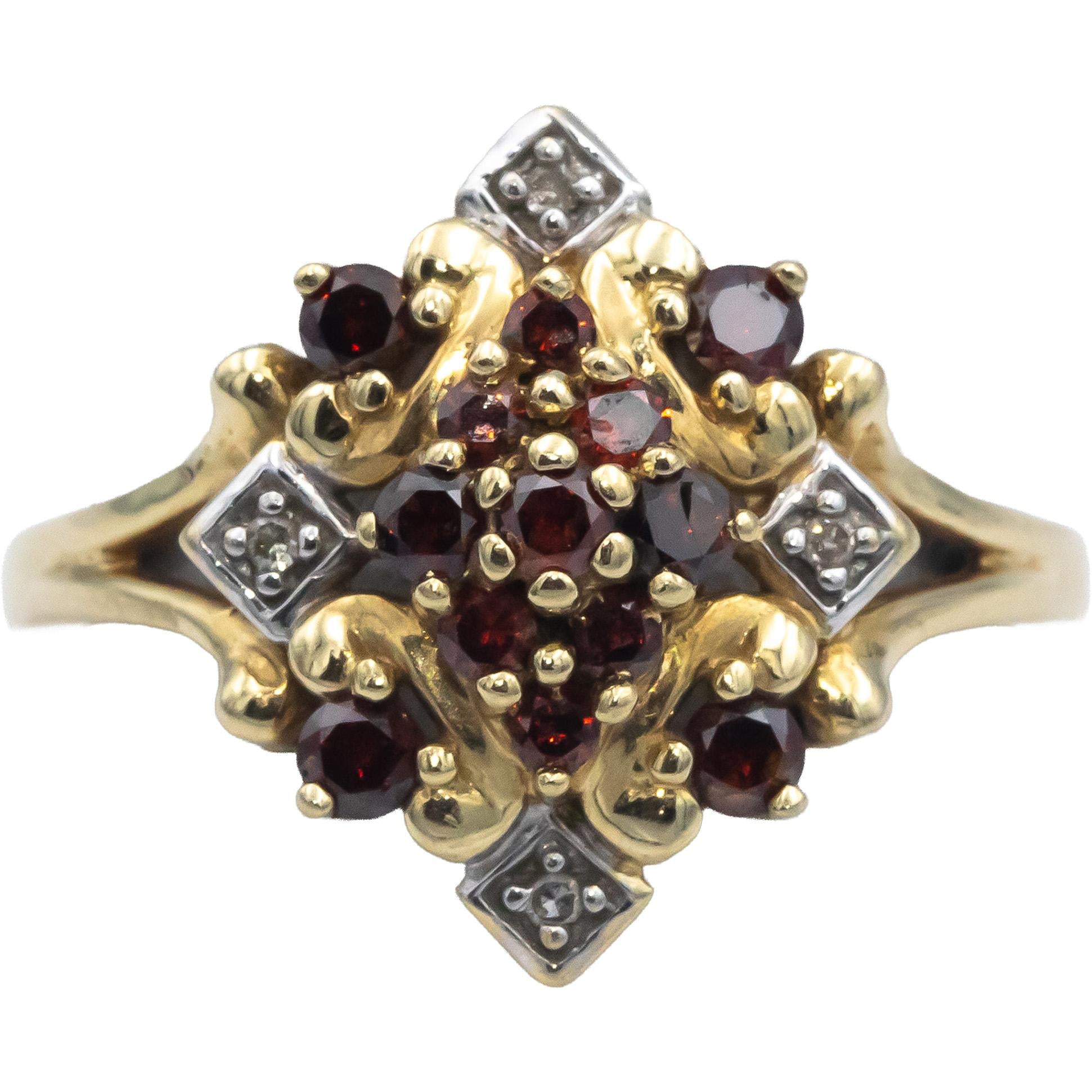 14k Yellow & White Gold 0.33CT Round Cut Diamond Cluster Cocktail Ring Size 8