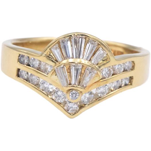 Estate 18k Yellow Gold 0.55CT VS Round & Baguette Diamond Cocktail Ring Size 6.5
