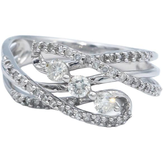 14k White Gold 0.50CT Round Cut Diamond Crossover Cocktail Ring Size 7