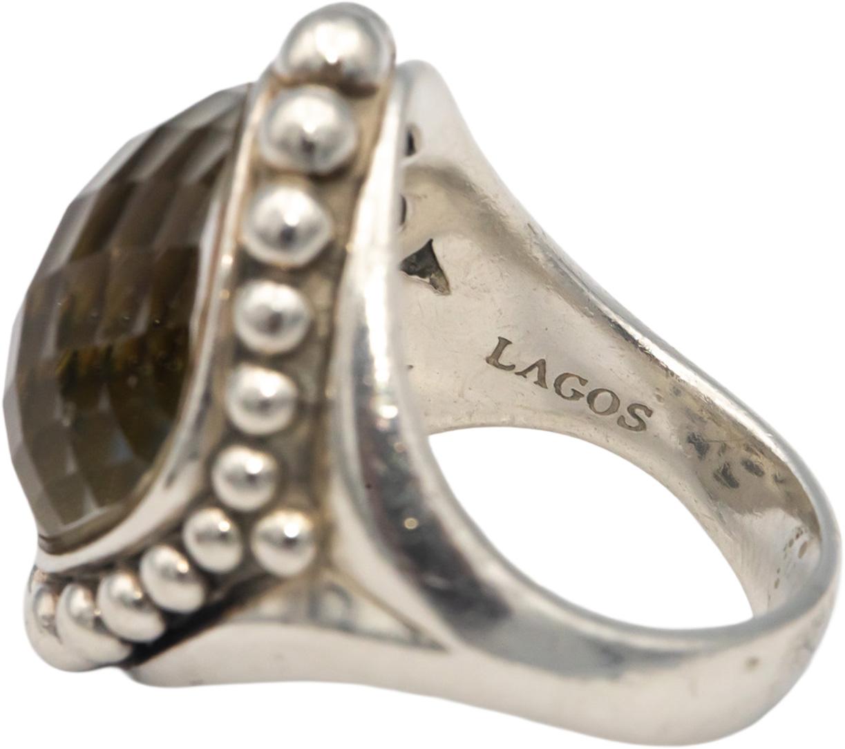 LAGOS Sterling Silver 17.0 x 16.0mm Quartz Caviar Glacier Ring Size 9