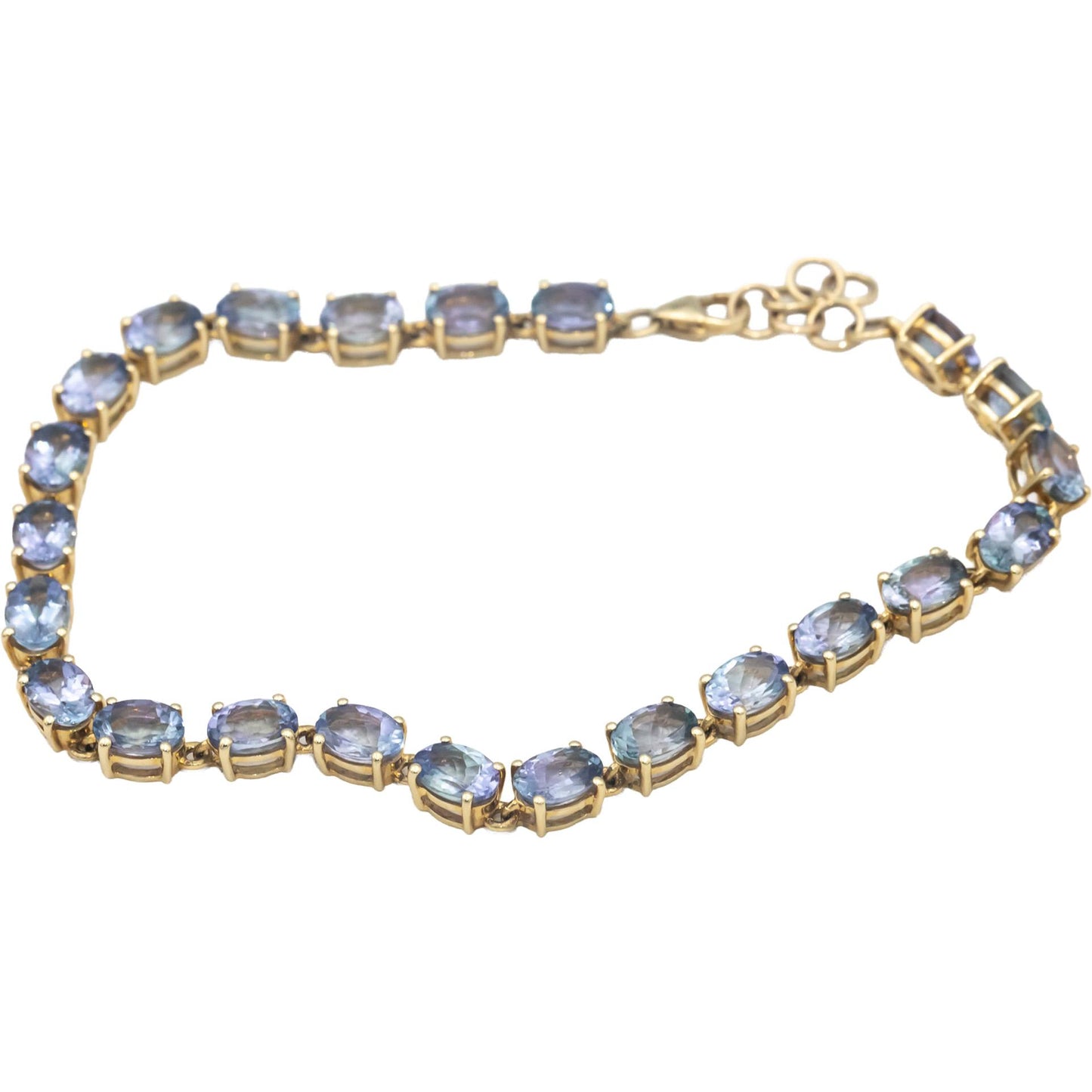 10k Yellow Gold Oval Cut Tanzanite Fancy Link Bracelet 15.0CTW