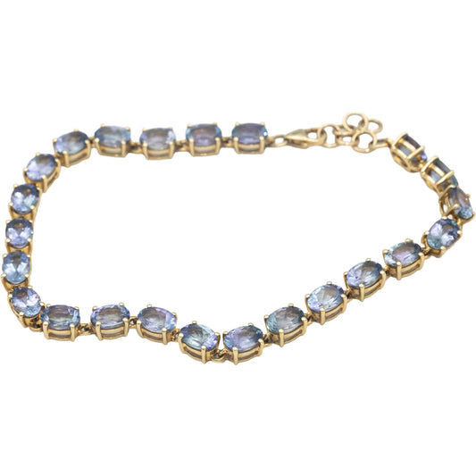 10k Yellow Gold Oval Cut Tanzanite Fancy Link Bracelet 15.0CTW