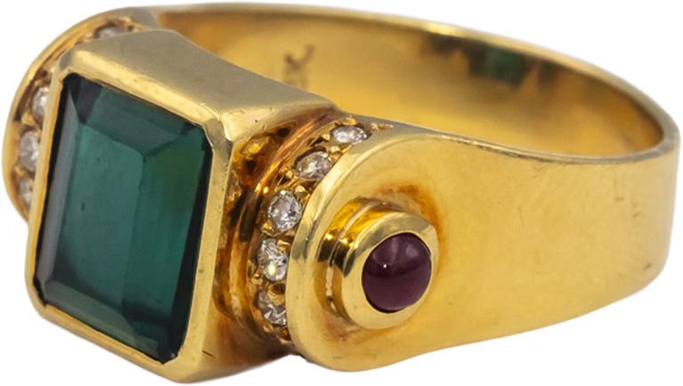 18k Yellow Gold VS Diamond Tourmaline Ruby Cocktail Ring 3.35CT Size 8.25
