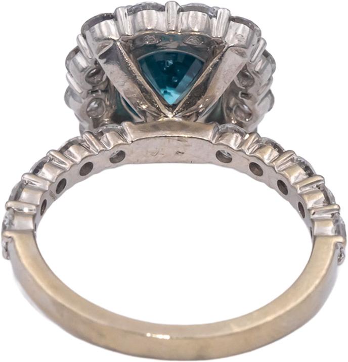 CGL Certified 18k White Gold Blue Topaz and Diamond Cocktail Ring 4.93CTW Size 7