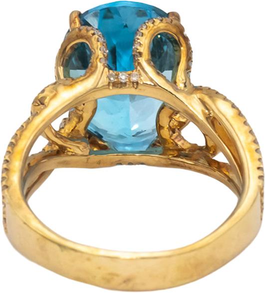 14k Yellow Gold Oval Blue Topaz and Round Diamond Cocktail Ring 13.20CT Size 9