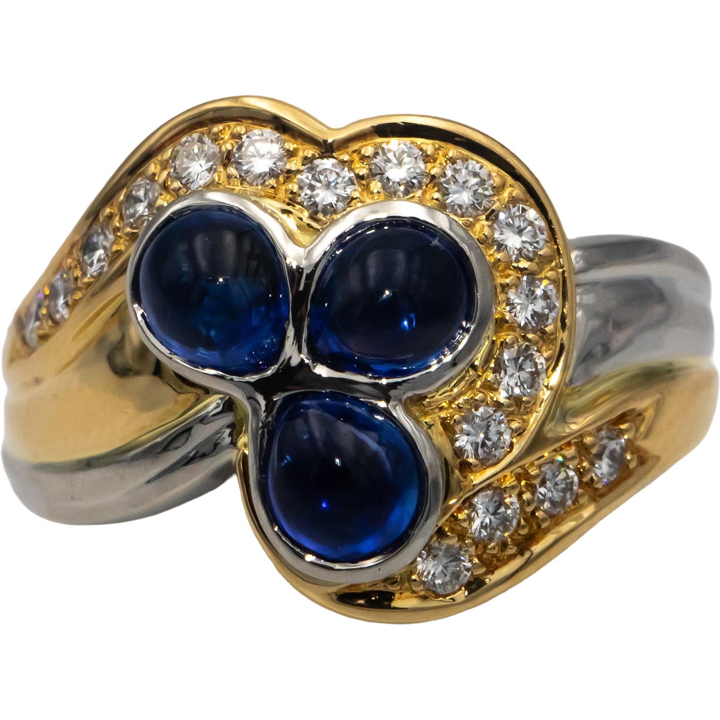 18k White & Yellow Gold Cabochon Sapphire & Round Diamond Cocktail Ring 1.93CT
