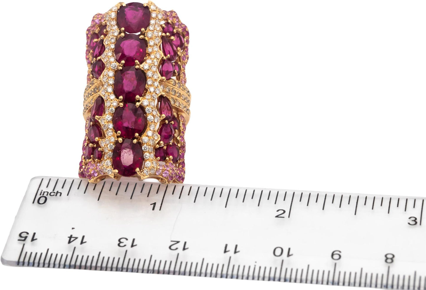 WENDY YUE 18k Rose Gold Diamond Rubellite & Pink Sapphire Cocktail Ring 14.75CT