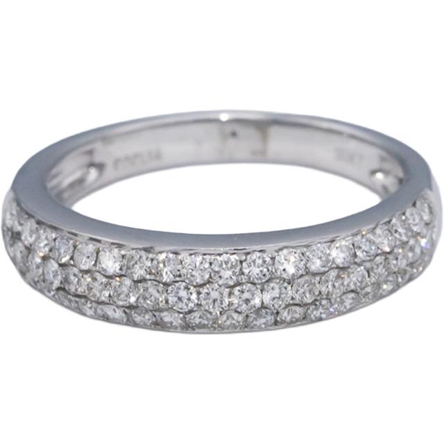 ODELIA 18k White Gold Round Diamond Three Row Band Ring 0.75CT Size 6.75